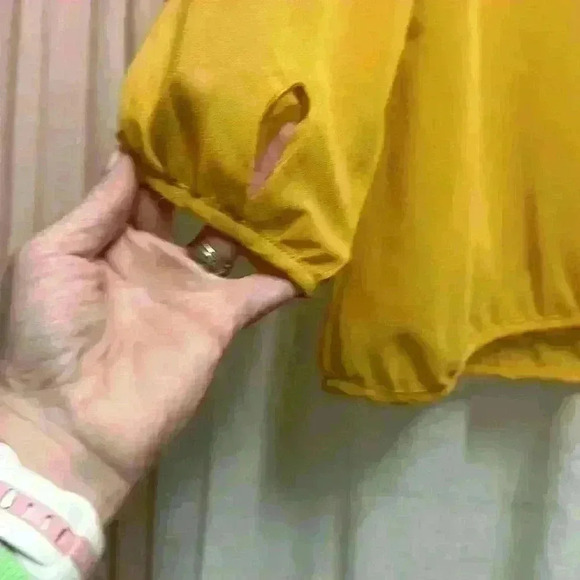 Gold Sheer Blouse Medium with Pearl buttons Item#J - Picture 6 of 6